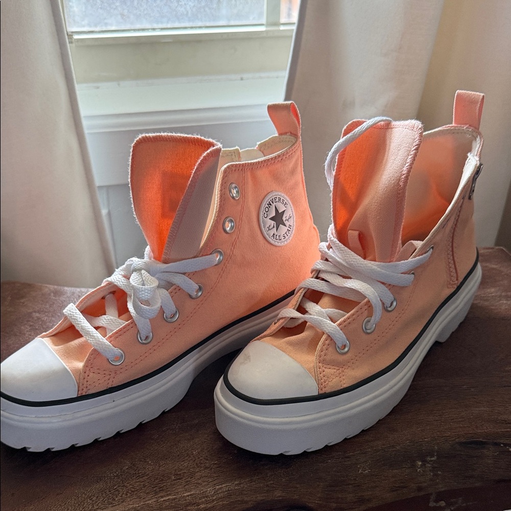 Converse High Top Platform Sneakers - Peach/White